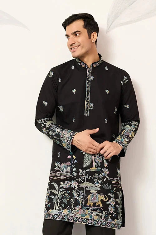 Special Wedding Celebration Ethnic Black Kurta for Mens Wear