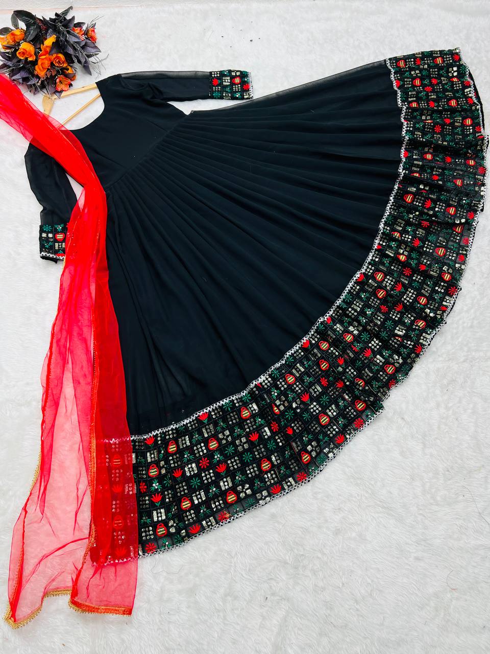 Black Anarkali Gown in Faux Georgette with Embroidery Sequence Work