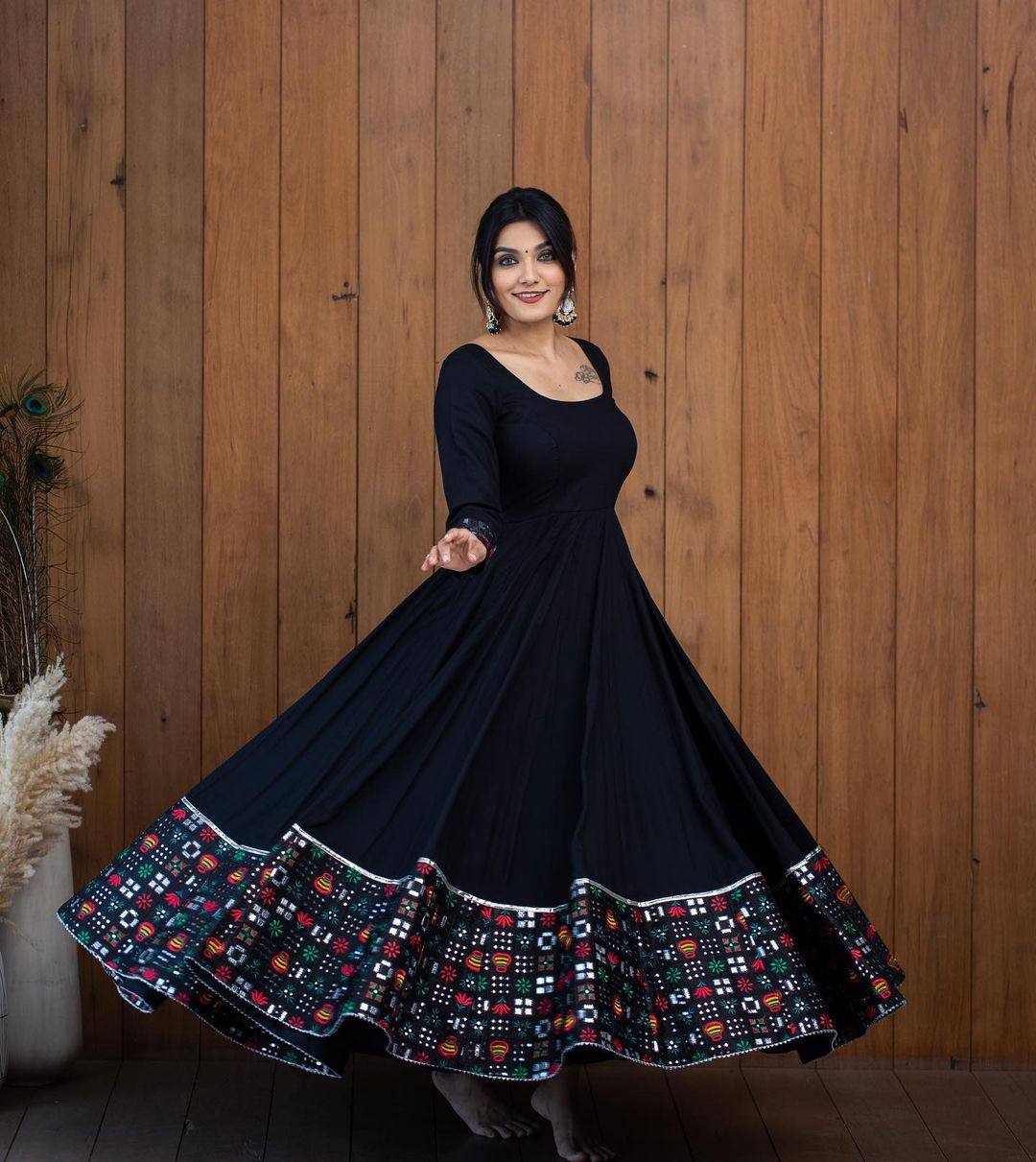 Black Anarkali Gown in Faux Georgette with Embroidery Sequence Work