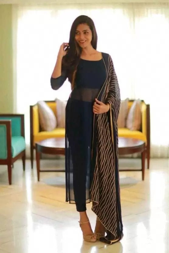 Black Color Georgette Salwar Suit with Heavy Embroidery Work Dupatta