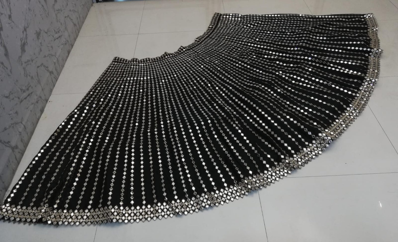 Black Organza Silk Lehenga Set with Paper Mirror & Zari Embroidery – Semi-Stitched with Dupatta