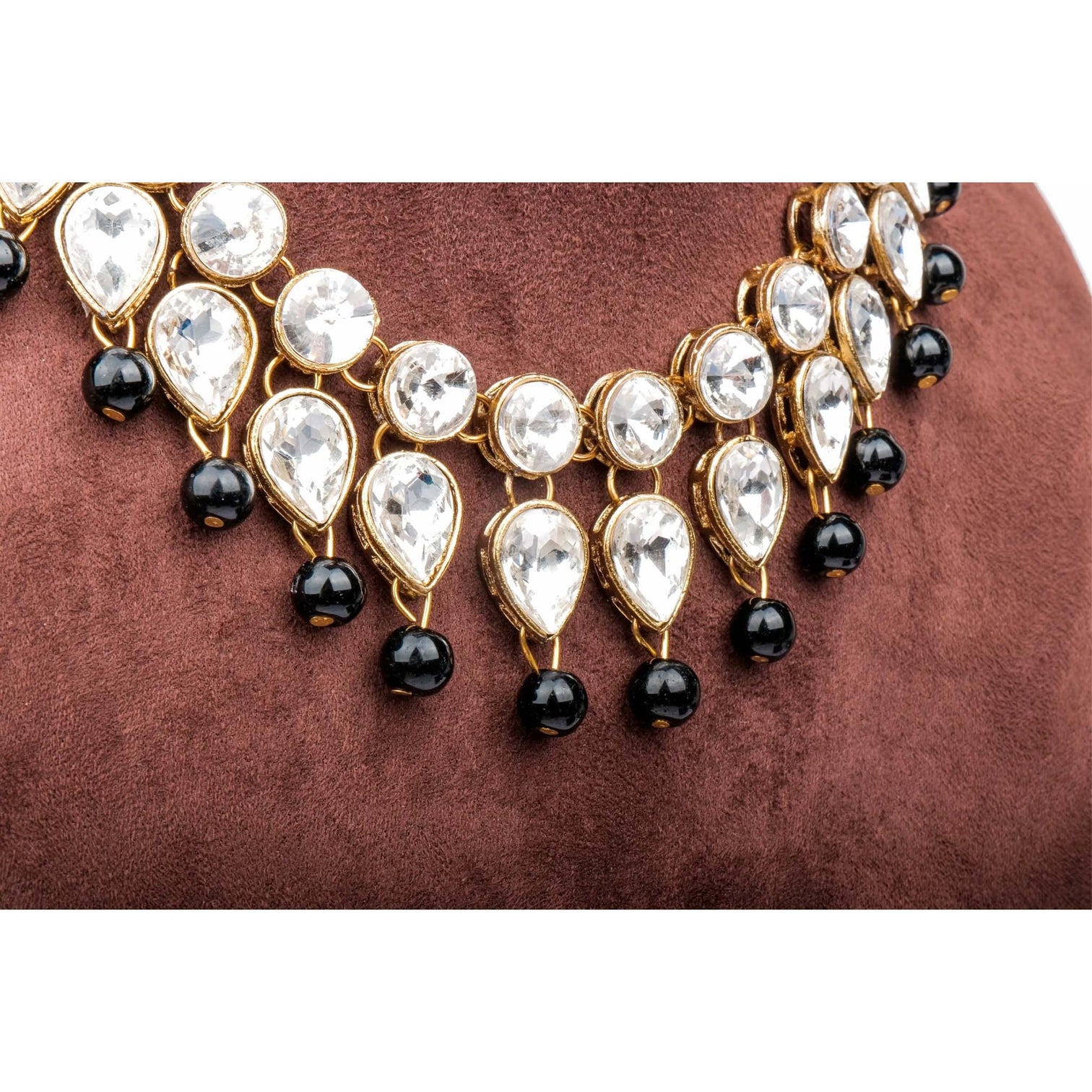 Black Pearl and Dimond Necklace Alloy Gold-plated Jewel Set