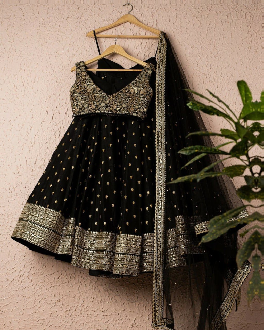 Black Soft Net Designer Lehenga Set with Heavy Zari, Dori & Sequins Work – Semi-Stitched Lehenga, Unstitched Art Silk Blouse & Net Dupatta