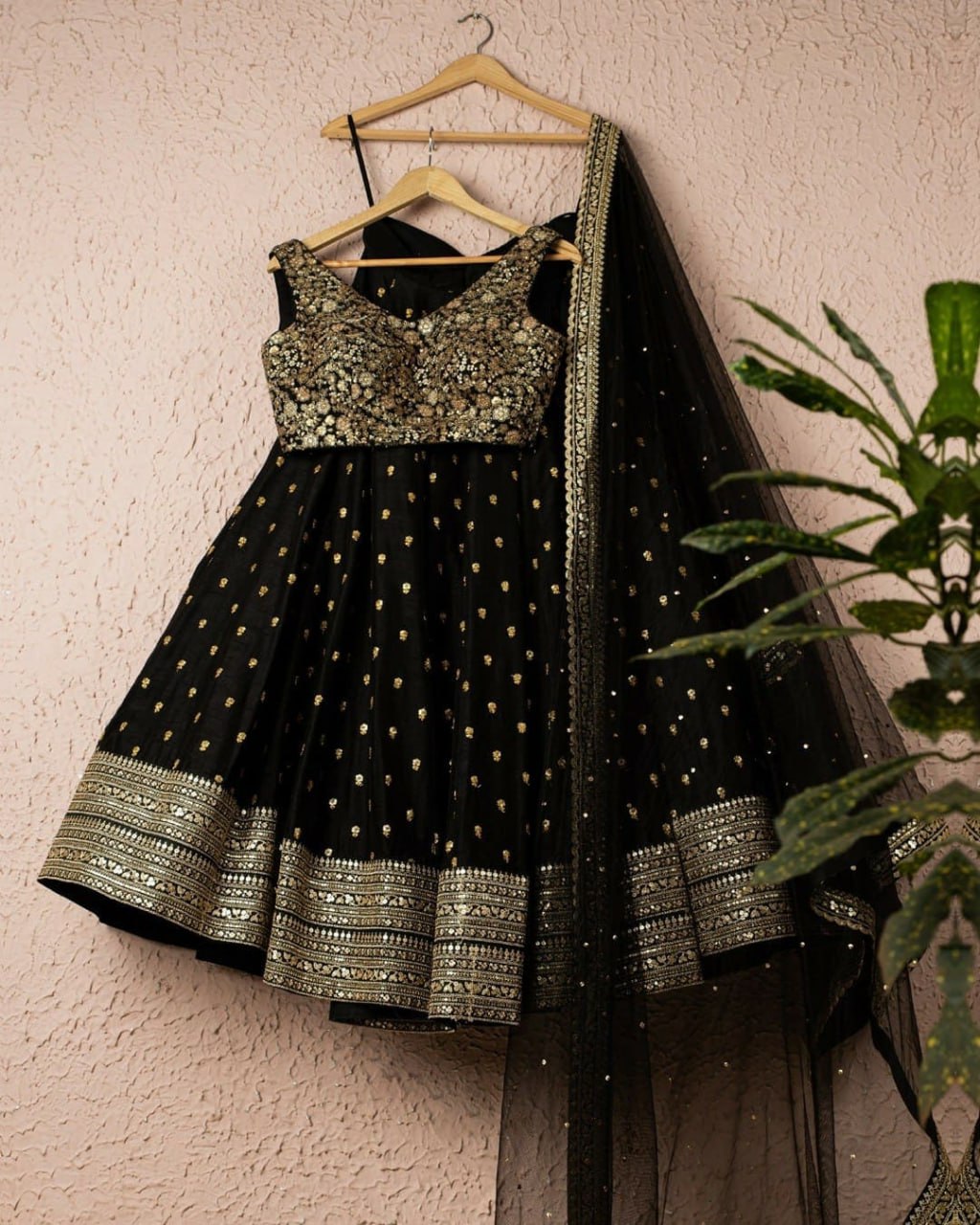 Black Soft Net Designer Lehenga Set with Heavy Zari, Dori & Sequins Work – Semi-Stitched Lehenga, Unstitched Art Silk Blouse & Net Dupatta
