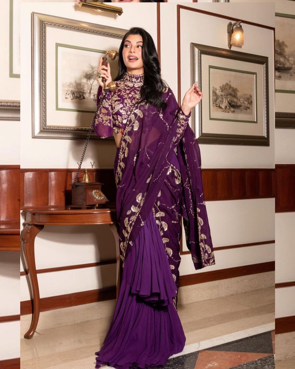 Blissful Ruffle Style Wine Color Ready To Wear Party Wear Saree