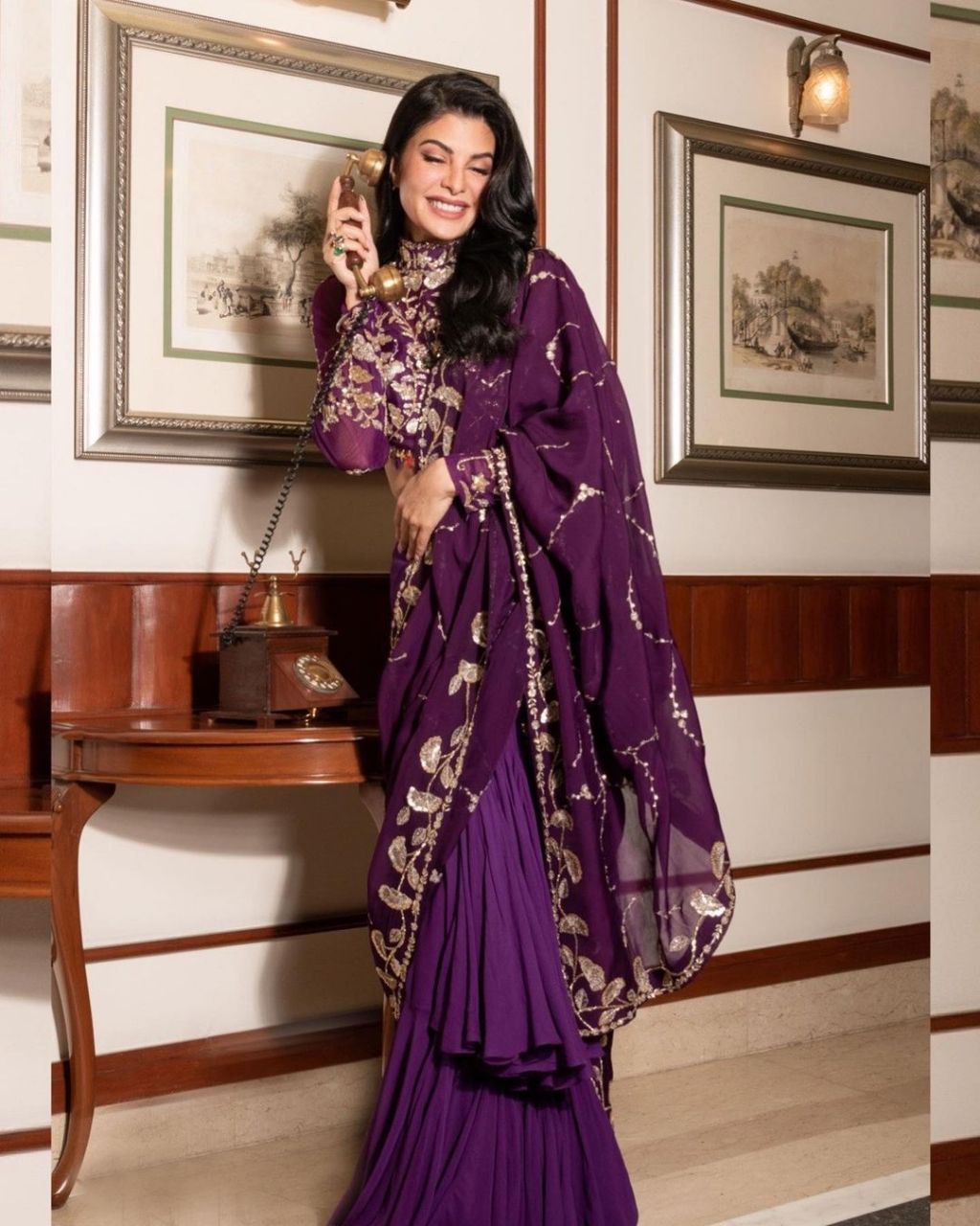 Blissful Ruffle Style Wine Color Ready To Wear Party Wear Saree