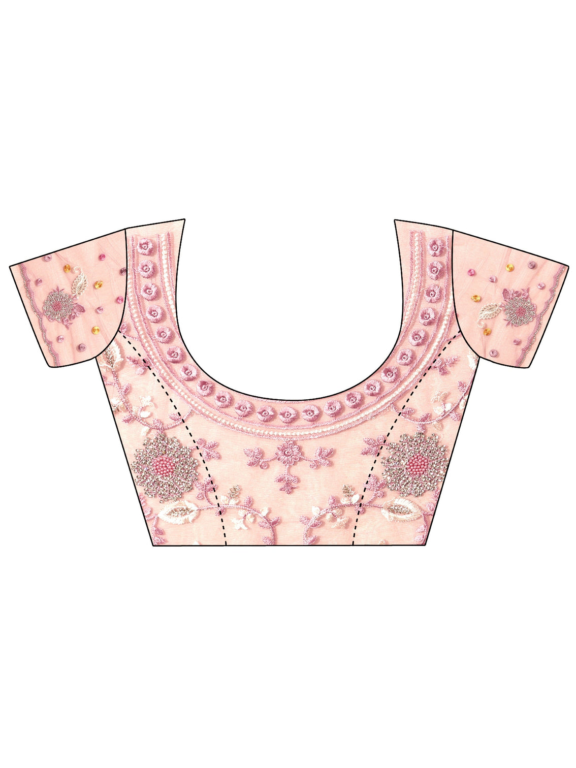 Mameraa Art Blush Pink Floral Embroidered Net Saree