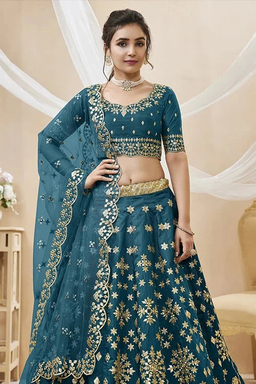 Blue Embroidered Ethnic Lehenga Choli with Dupatta