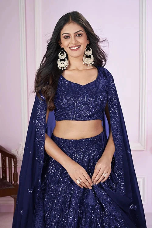 Stylish Blue Lehenga Choli with Georgette Blouse & Dupatta