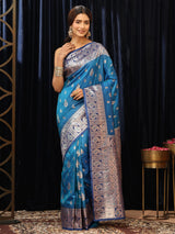 Libas Blue Paisley Silk Blend Saree