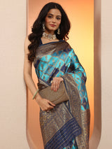 Libas Blue Woven Design Silk Blend Sarees With Unstitched Blouse Piece