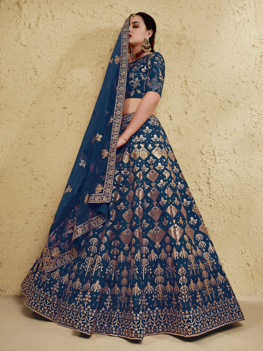 Blue Art Silk Lehenga Choli with Zari & Sequin Embroidery