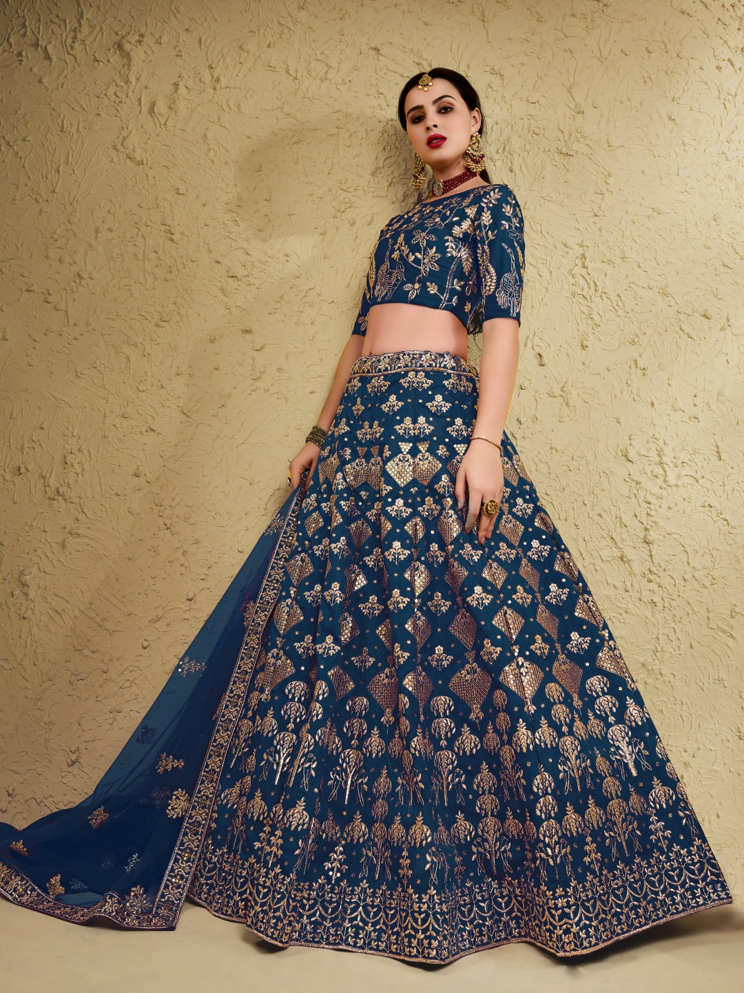 Blue Art Silk Lehenga Choli with Zari & Sequin Embroidery