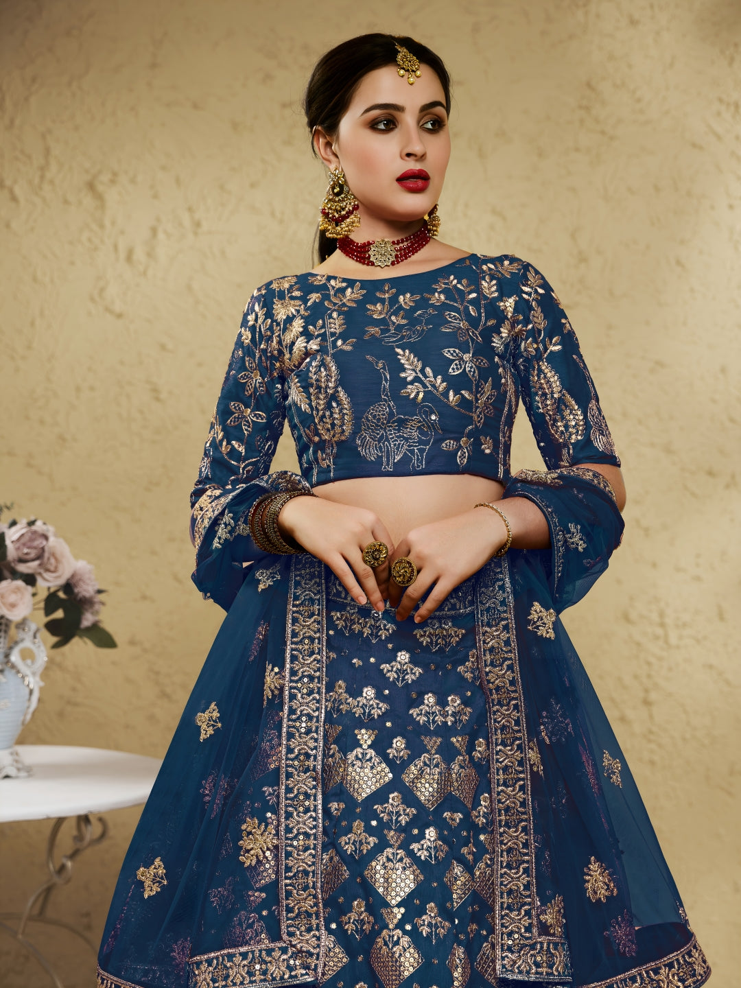 Blue Art Silk Lehenga Choli with Zari & Sequin Embroidery
