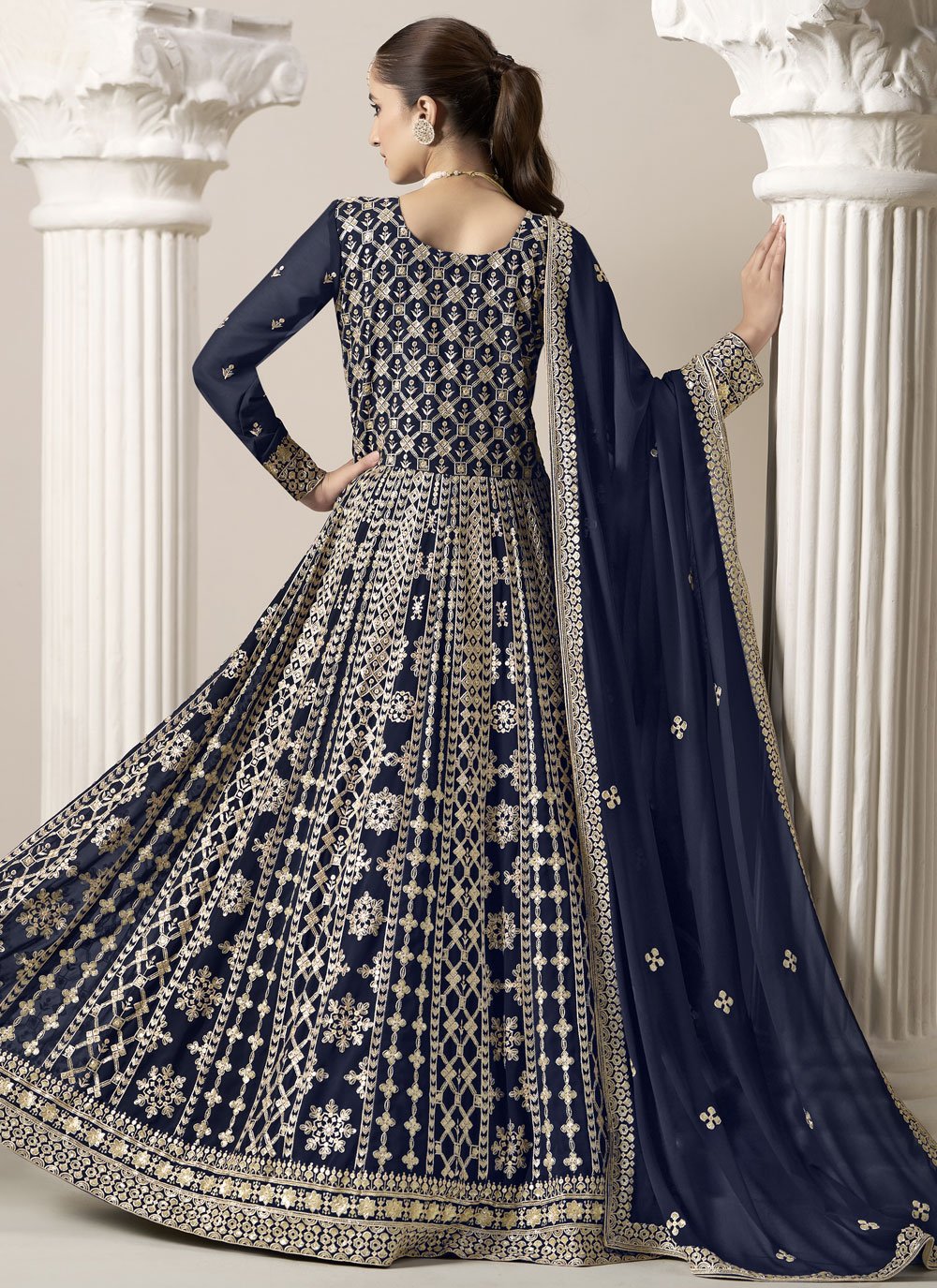 Graceful blue faux georgette anarkali suit with intricate embroidery