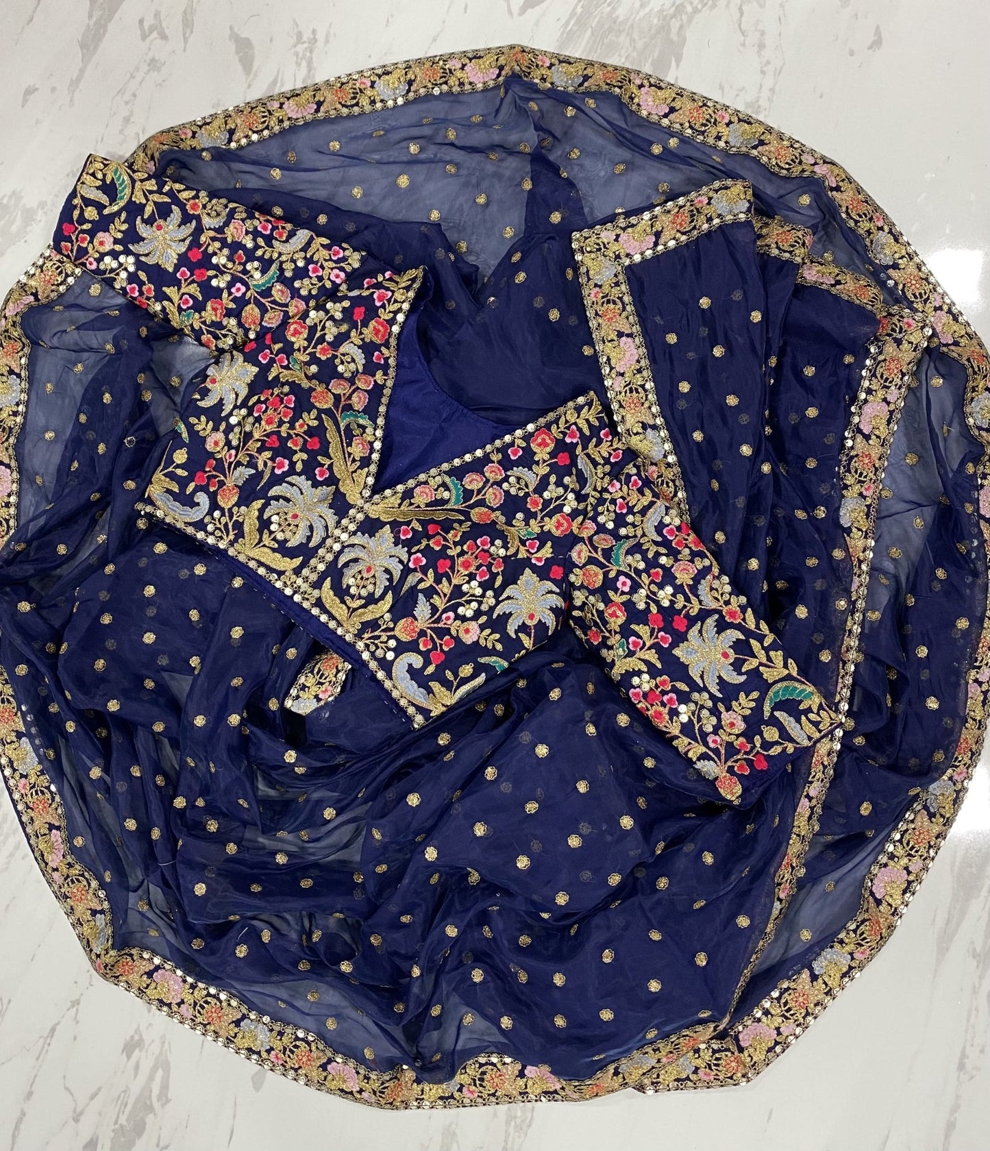 Blue Organza Saree with Zari, Thread & Sequins Work Unstitched Bangalori Silk Blouse
