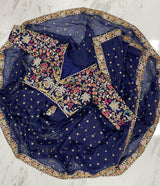 Blue Organza Saree with Zari, Thread & Sequins Work Unstitched Bangalori Silk Blouse