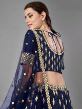 Blue Regal Banglori Silk Lehenga Set with Heavy Zari, Foil & Real Mirror Work