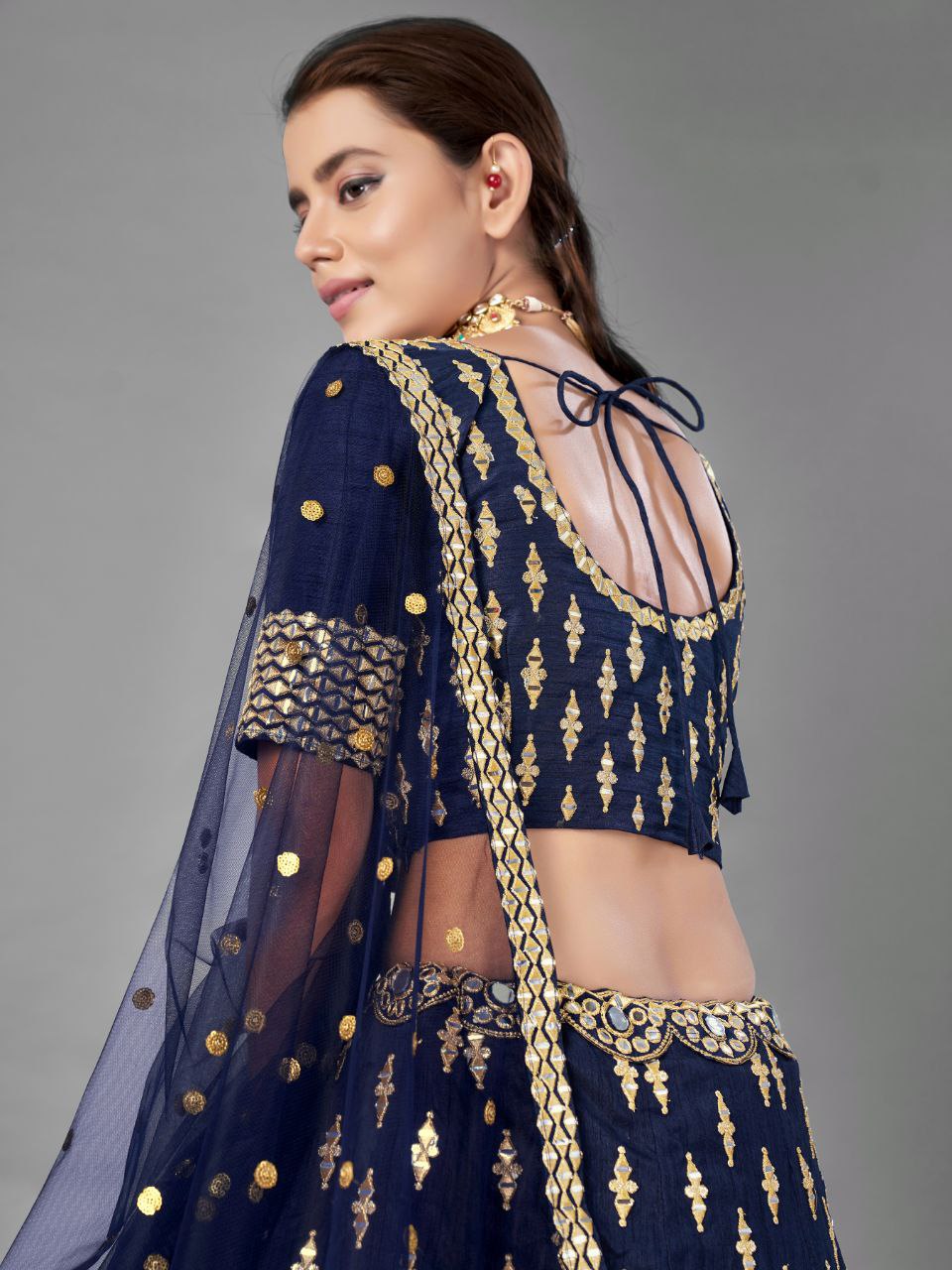Blue Regal Banglori Silk Lehenga Set with Heavy Zari, Foil & Real Mirror Work