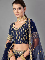Blue Regal Banglori Silk Lehenga Set with Heavy Zari, Foil & Real Mirror Work