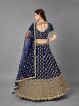 Blue Regal Banglori Silk Lehenga Set with Heavy Zari, Foil & Real Mirror Work