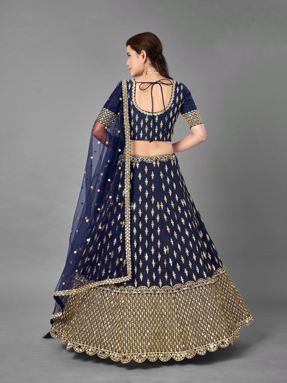 Blue Regal Banglori Silk Lehenga Set with Heavy Zari, Foil & Real Mirror Work