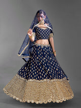 Blue Regal Banglori Silk Lehenga Set with Heavy Zari, Foil & Real Mirror Work