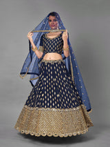 Blue Regal Banglori Silk Lehenga Set with Heavy Zari, Foil & Real Mirror Work