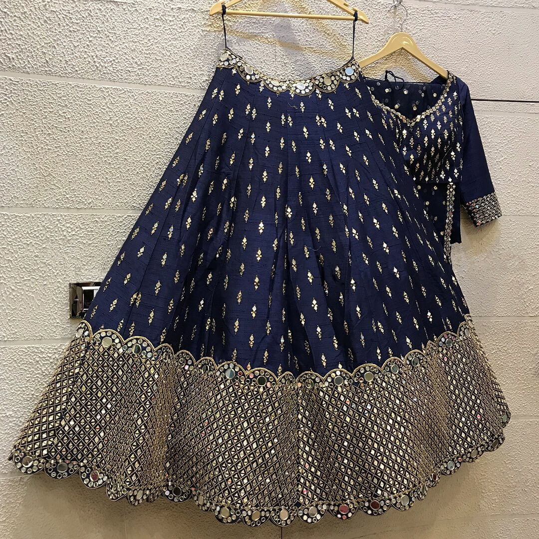 Blue Regal Banglori Silk Lehenga Set with Heavy Zari, Foil & Real Mirror Work