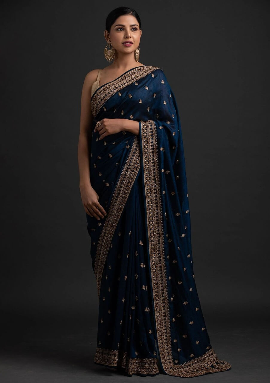 Blue Saree in Vichitra Silk with Dori And Sequence Work