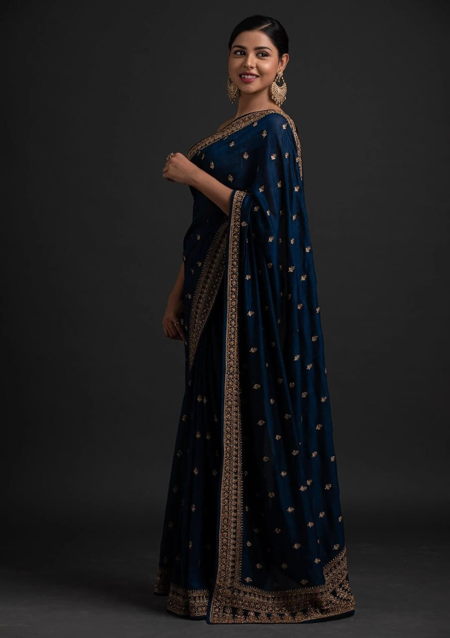 Blue Saree in Vichitra Silk with Dori And Sequence Work