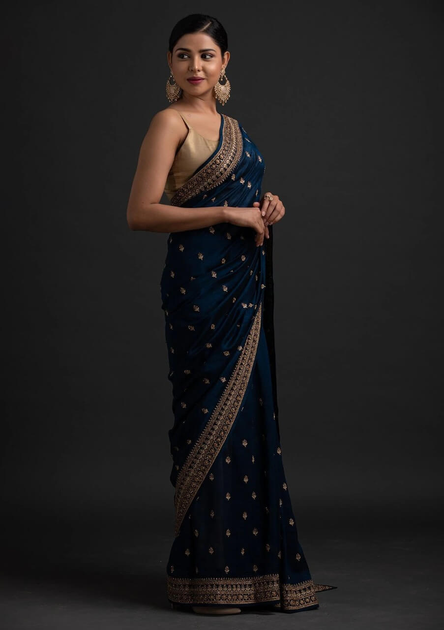 Blue Saree in Vichitra Silk with Dori And Sequence Work