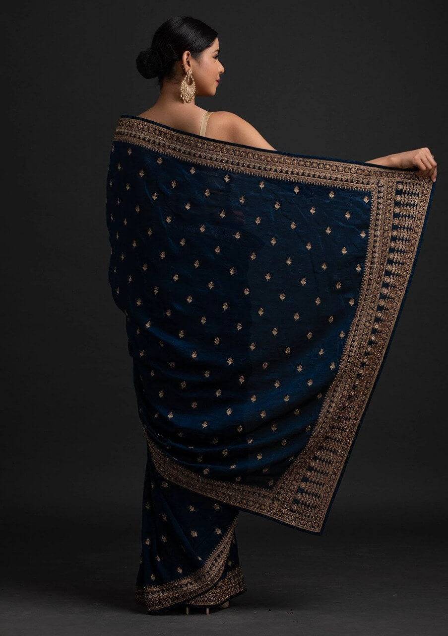 Blue Saree in Vichitra Silk with Dori And Sequence Work