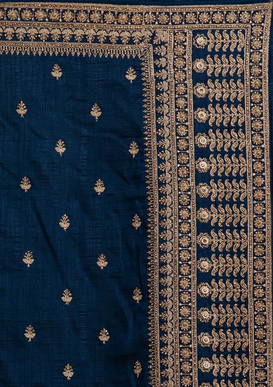 Blue Saree in Vichitra Silk with Dori And Sequence Work