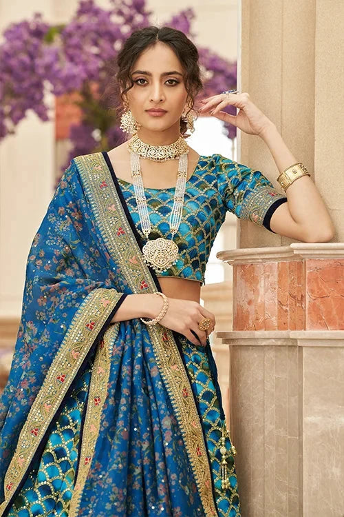 Blue Sequins Embroidery Buy Indian Lehenga Choli Collection