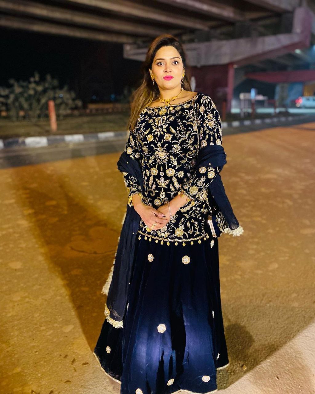 Blue Velvet Lehenga Choli with Embroidery Work