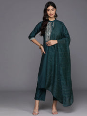 Mameraa Blue Yoke Design Straight Suit With Dupatta - Mameraa