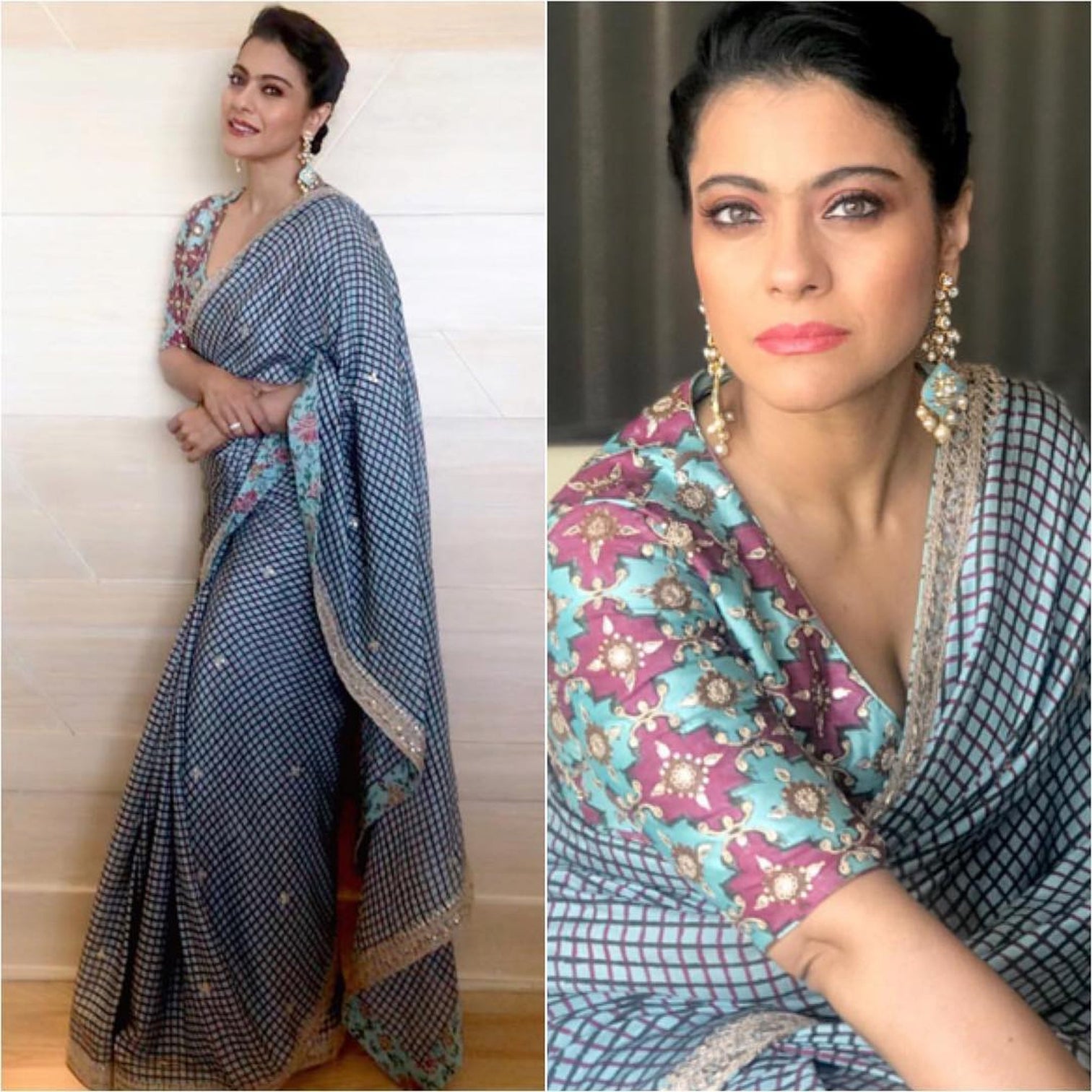 Blue color Line printed Saree in Linen Fabric