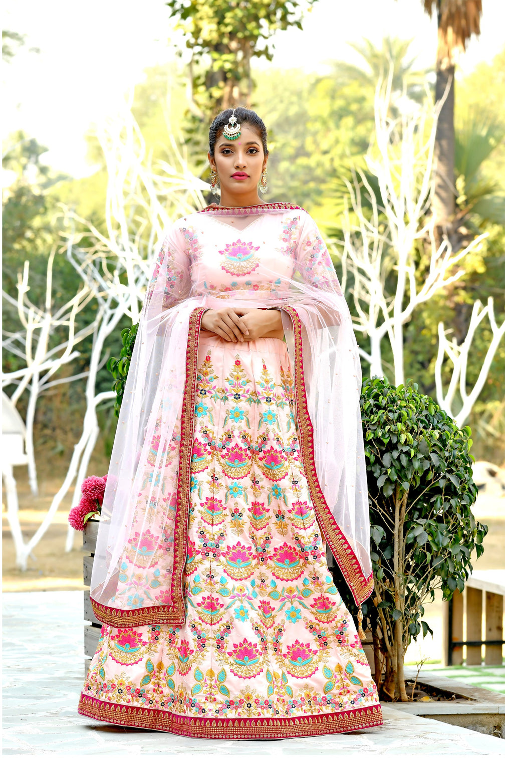 Blushing Peach Silk Sequnis Embroiderey Lehenga Choli