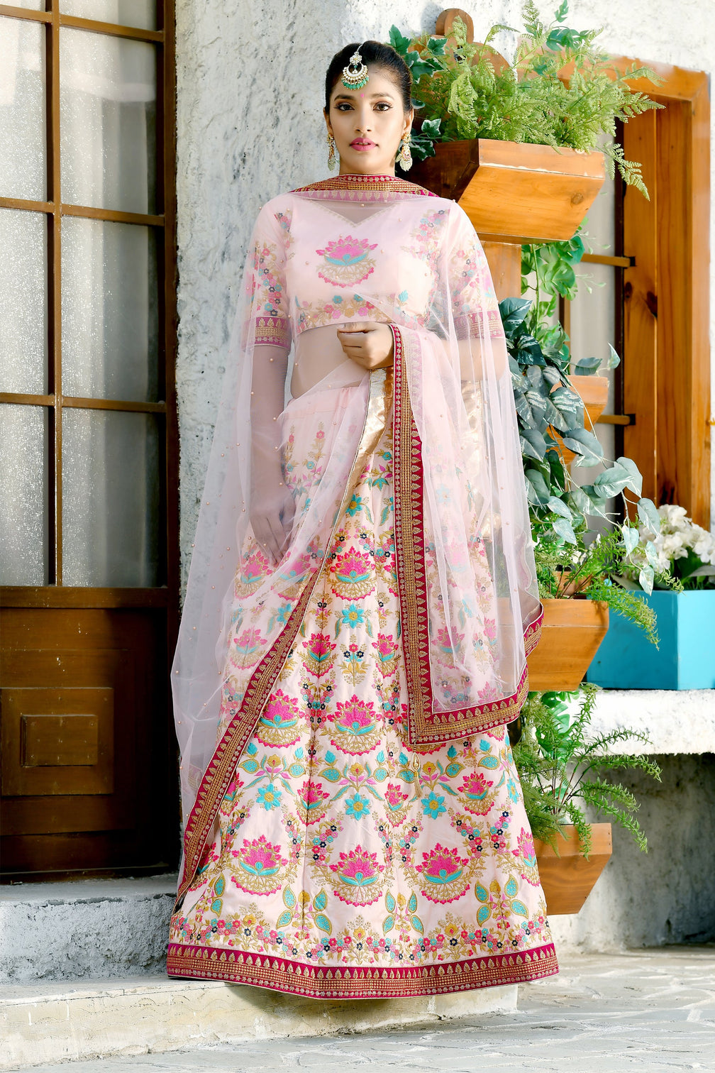 Blushing Peach Silk Sequnis Embroiderey Lehenga Choli