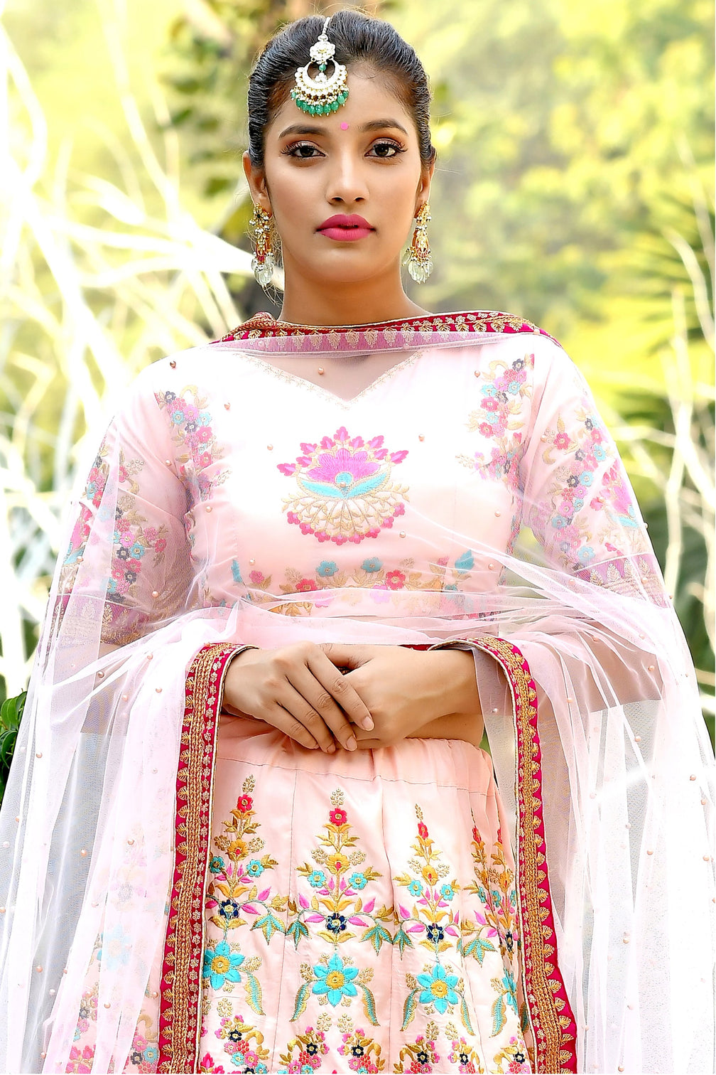 Blushing Peach Silk Sequnis Embroiderey Lehenga Choli