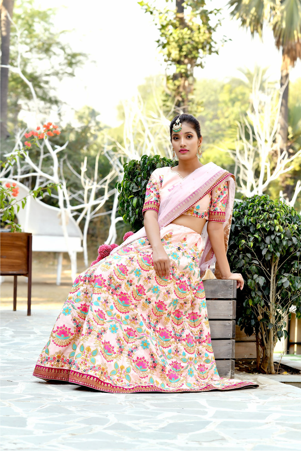 Blushing Peach Silk Sequnis Embroiderey Lehenga Choli