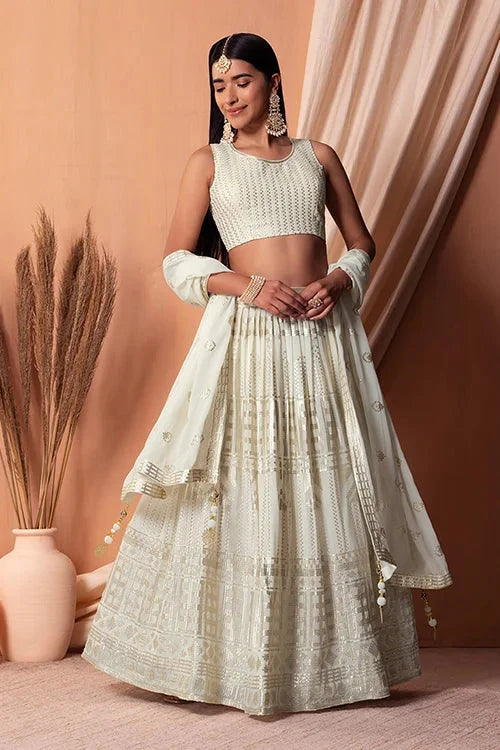 White Bollywood Georgette Lehenga Choli with Sequins