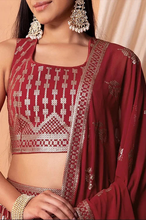 Maroon Georgette Lehenga Choli with Sequins Work