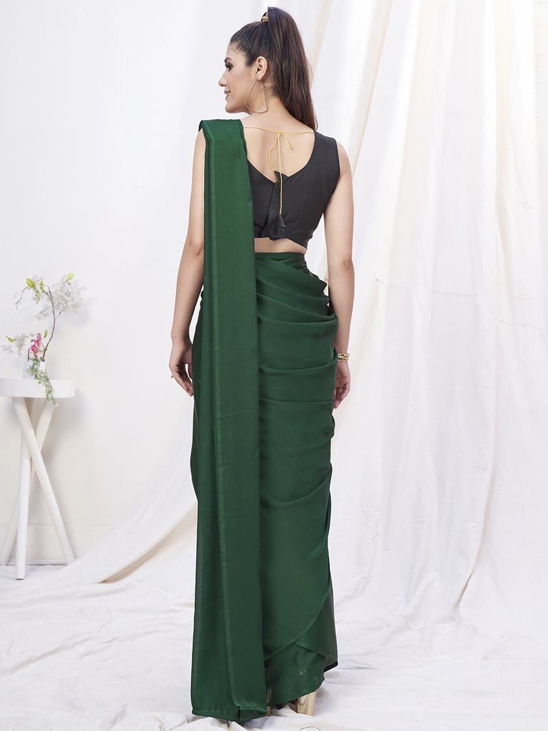 Bottle Green Pre-Stitched Blended Silk Saree