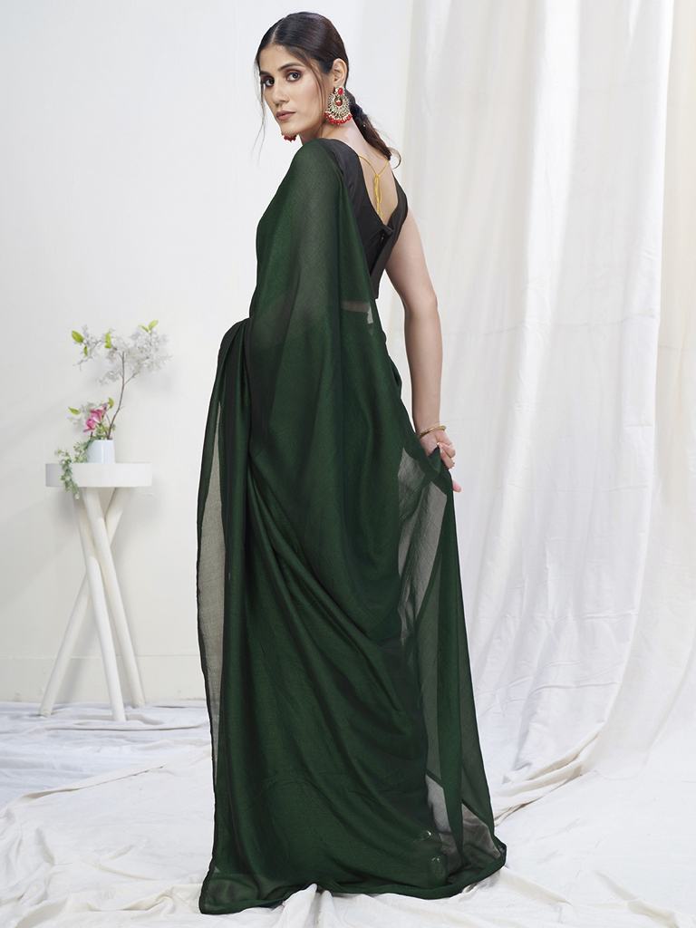Bottle Green Ready to Wear One Minute Lycra Saree