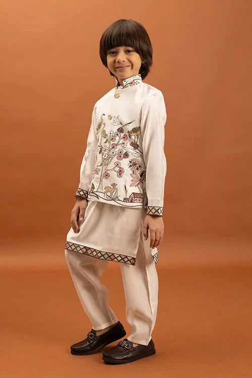 Elegant White Koti Kurta Set for Kids Traditional Wear