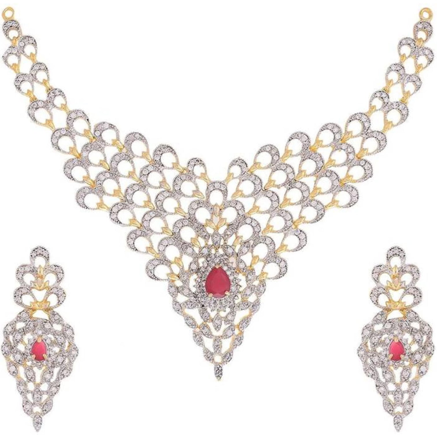 Brass Jewel Set (Pink, White)