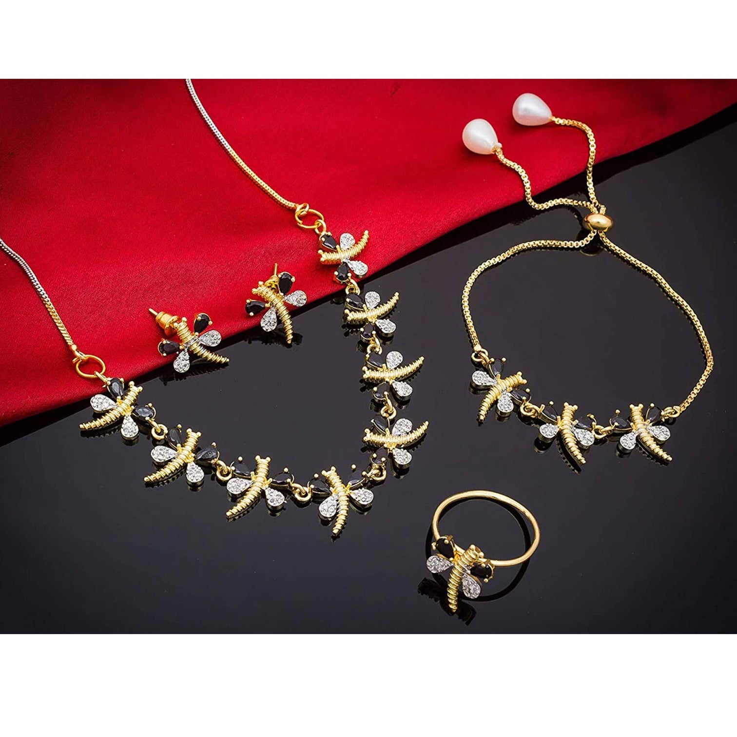 Brass Jewel Set (White, Black)