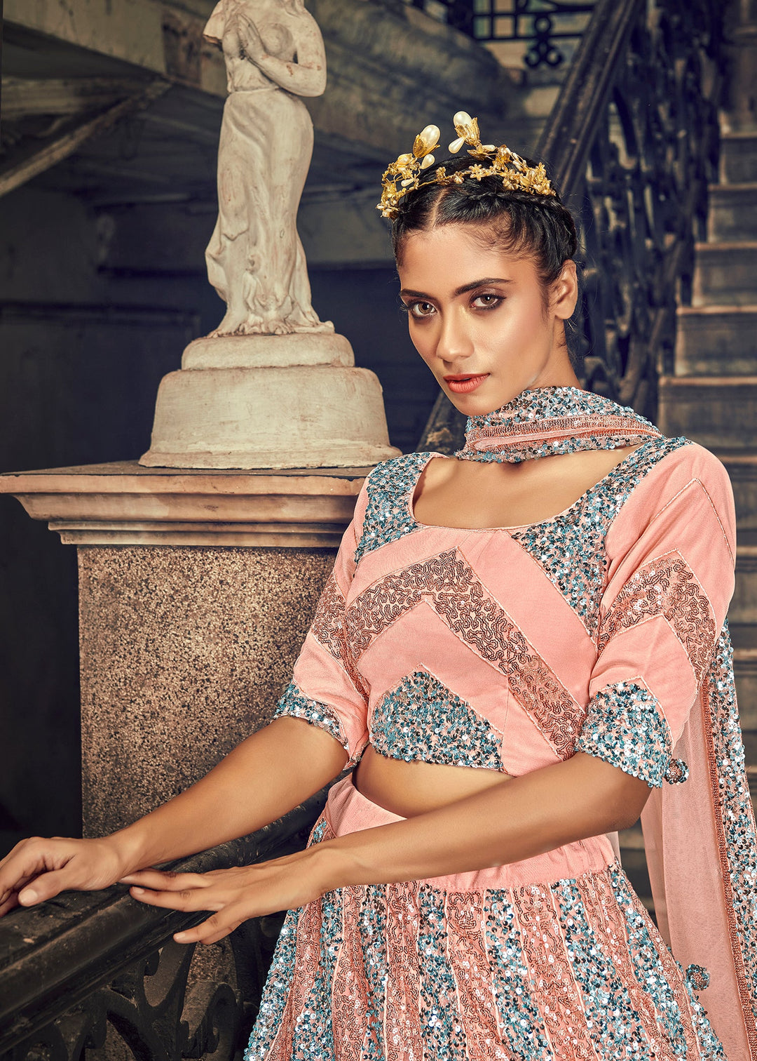 Bridal Peach Lehenga With Heavy Multi Thread Sequins Embroidery Work And 2 Layer Inner And Can-Can Lehenga For Indian Wedding And Party Wear